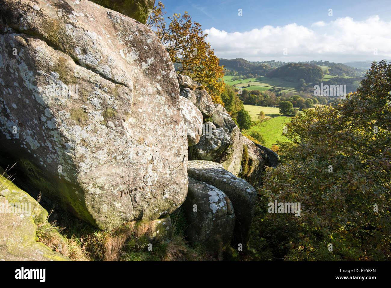 View from Robin Hoods stride in the Peak District, Derbyshire. A sunny autumn day. Stock Photo