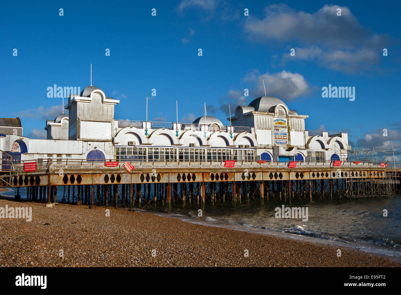 Repair work goes on on South Parade Pier, Southsea seafront Stock Photo
