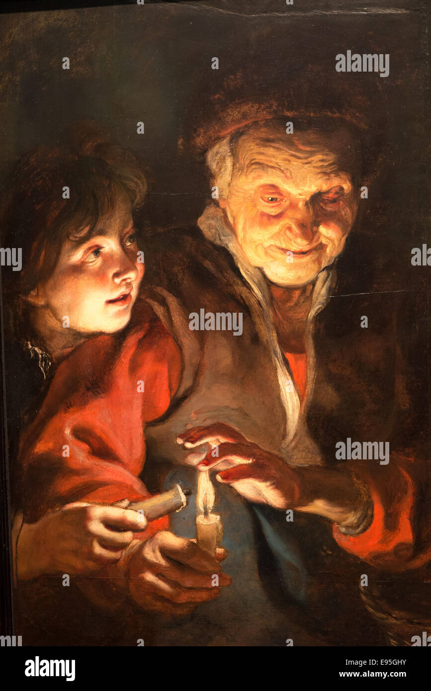 old woman and boy with candles from dutch painter peter paul rubens in mauritshuis in den haag holland Stock Photo
