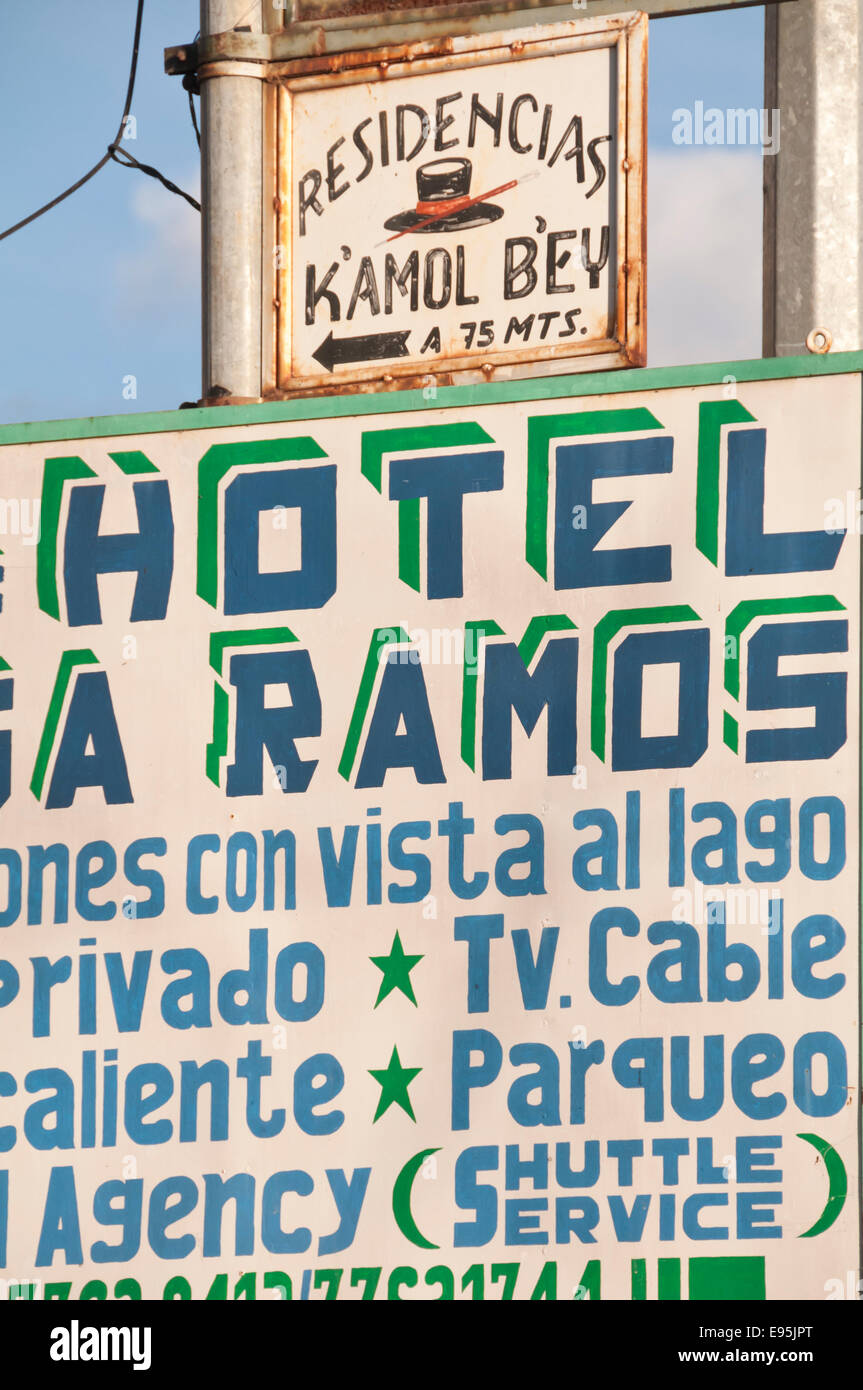 Hotel sign, Hotel Casa Ramos, Panajachel, Guatemala Stock Photo