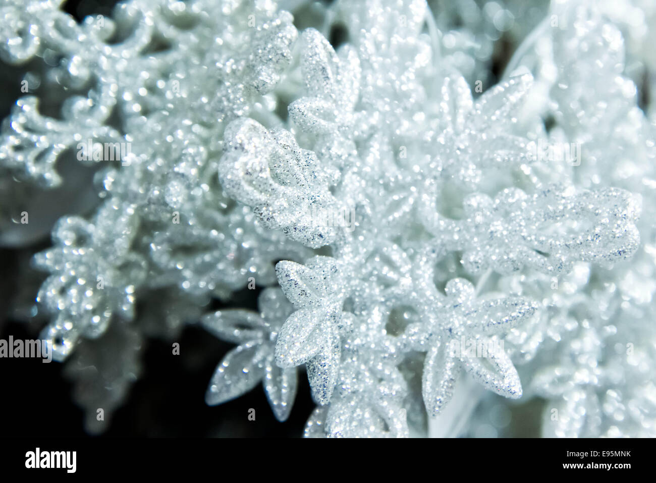 Christmas decorations - white snowflake ornaments Stock Photo