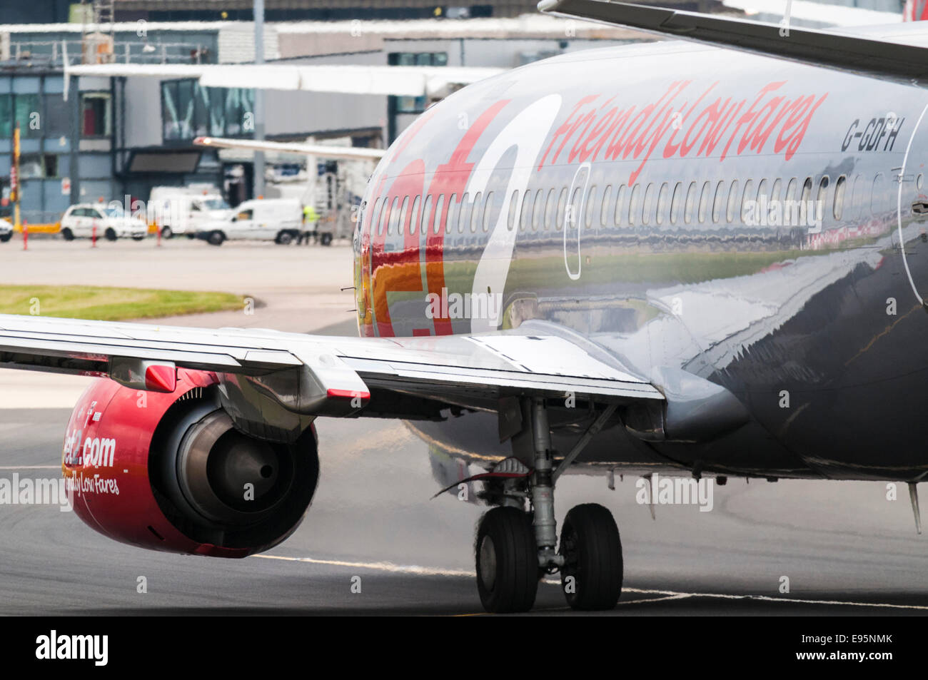 Jet Boeing 737 aeroplane taxying to the terminal at Manchester Airport Stock Photo Alamy