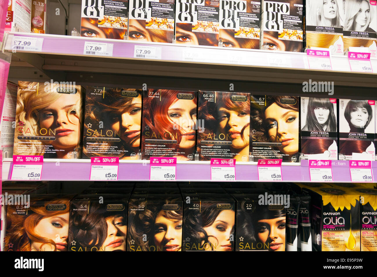 Salon hair dye boxes John Frieda product products on shelf at chemist Chemists shop store Stock Photo - Alamy Salon hair dye boxes John Frieda product products on shelf at chemist Chemists shop store Stock Photo - Alamy