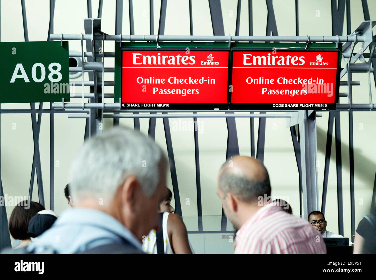 Emirates Airline check in and baggage drop, the Terminal, Mauritius airport, Mauritius Africa Stock Photo