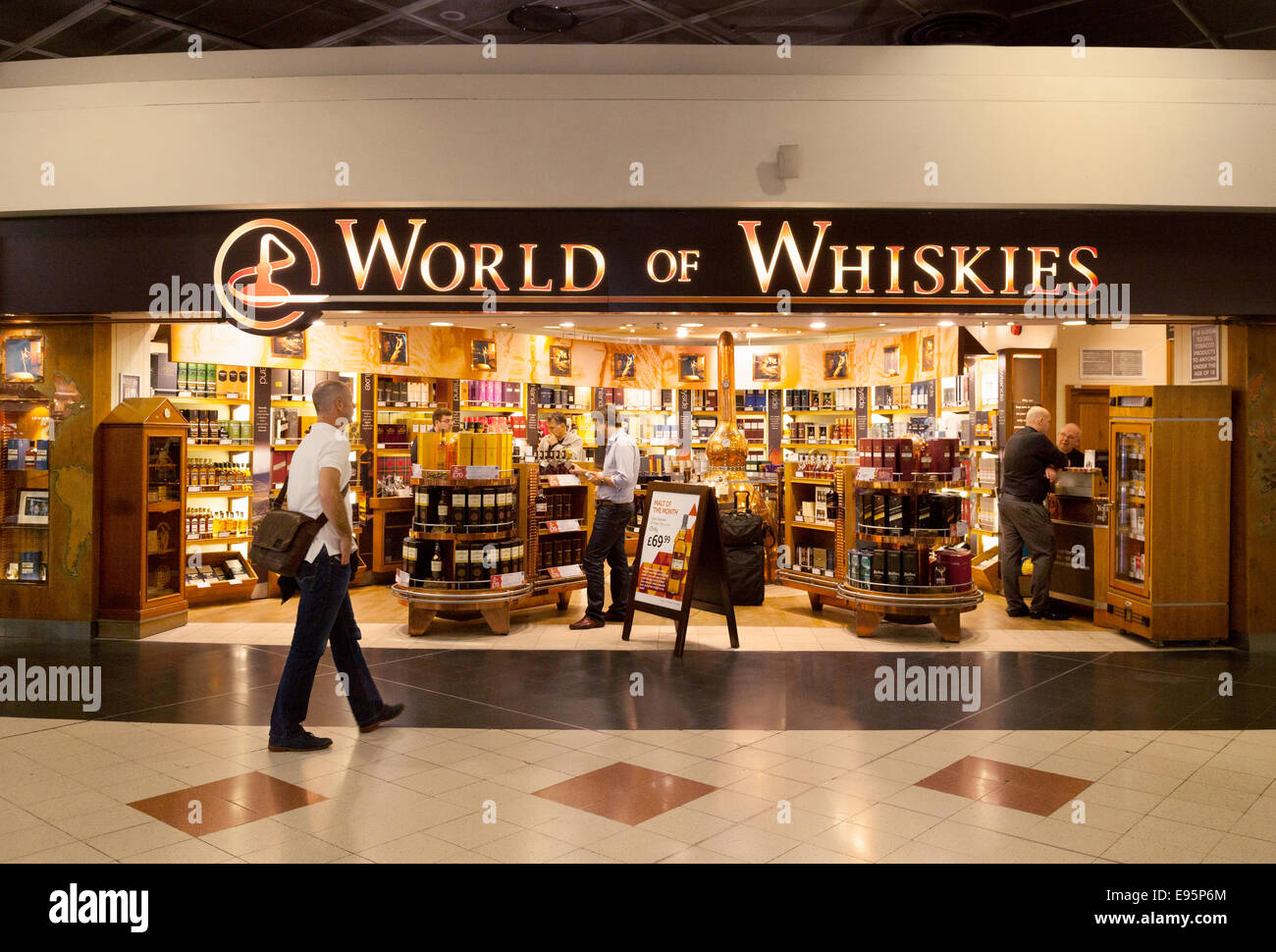 World of Whiskies whisky shop, duty free, North Terminal, Gatwick Airport, UK Stock Photo