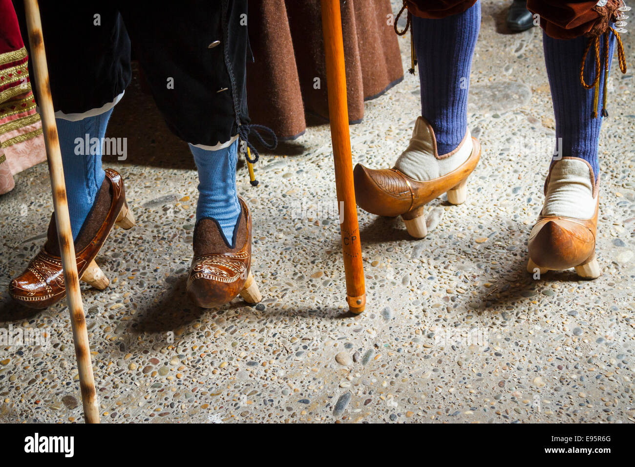 Traditional shoes or clogs or almadreñas. Orujo fair. Potes village,  Comarca of Liebana. Cantabria, Spain, Europe Stock Photo - Alamy