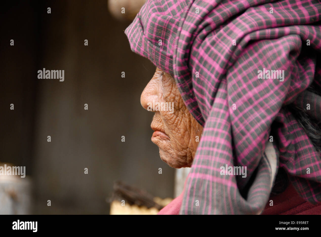 portrait of old woman with wrinkles in flores indonesia Stock Photo