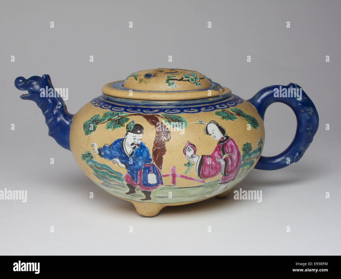 19th century Chinese Yixing teapot and cover of flattened globular form