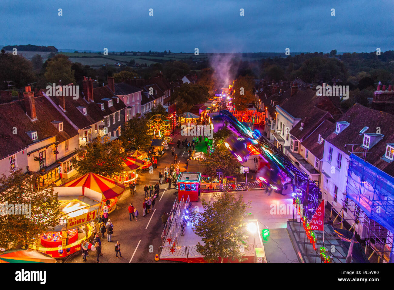 Traditional October Michaelmas fair on Broad street in the market town