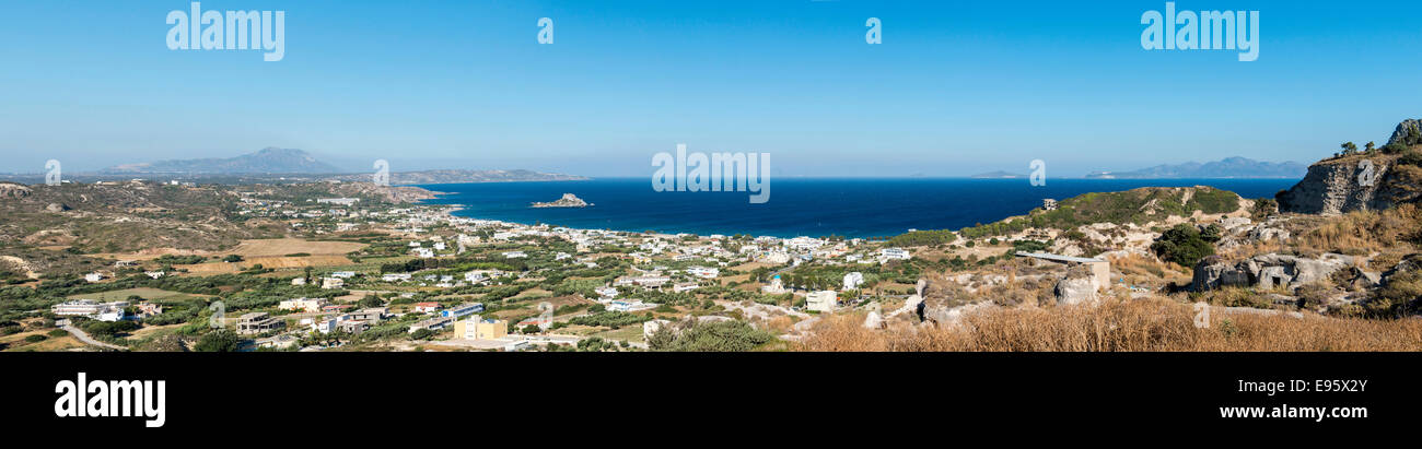 Panoramic view over Kefalos and the Mediterranean sea, island of Kos, Greece Stock Photo