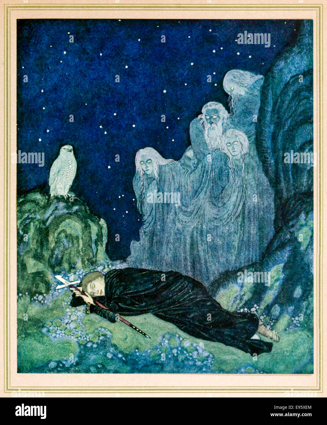 Eric and the Hawk - Edmund Dulac illustration from ‘The Dreamer of Dreams’. See description for more information Stock Photo
