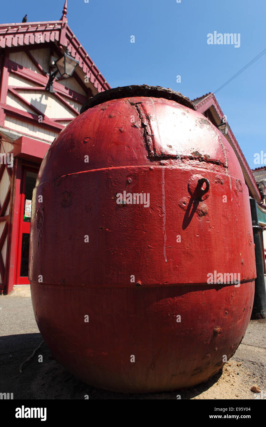 A World War Two marine mine on the promenade of Saltburn-by-the-Sea, United Kingdom. Stock Photo