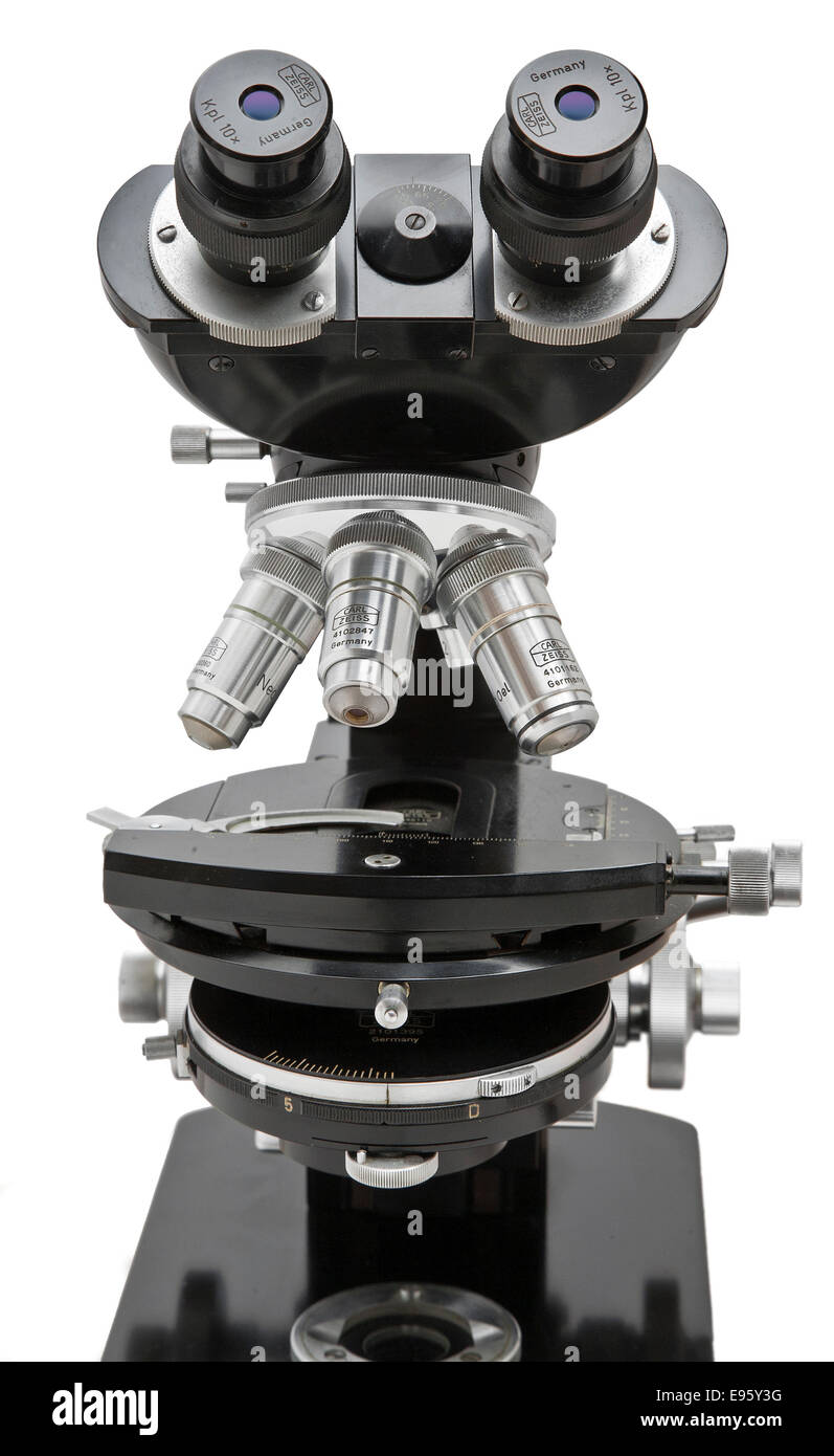 Zeiss vintage WL compound microscope, C. 1960, classic German engineering by Carl Zeiss Oberkochen West Germany Stock Photo