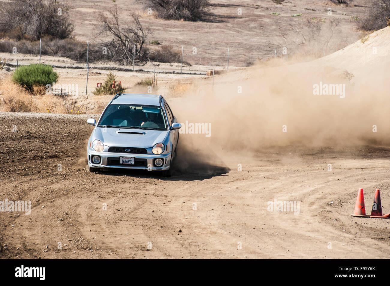 Glen Helen, California, USA. 19th Oct, 2014.  Motorsport is a very popular pastime in the USA. RallyCross is the most widespread extreme dirt motorsport. One of many competitions organized by the Sports Car Club of America took place this Sunday on Glen Helen racing course near the San Bernardino Mountains in Southern California. Alla participating vehicles are street legal and the majority of drivers are amateurs. Some drivers are younger than the cars they drive. A lot of noise, dust and adrenaline. Credit:  Henryk Kotowski/Alamy Live News Stock Photo