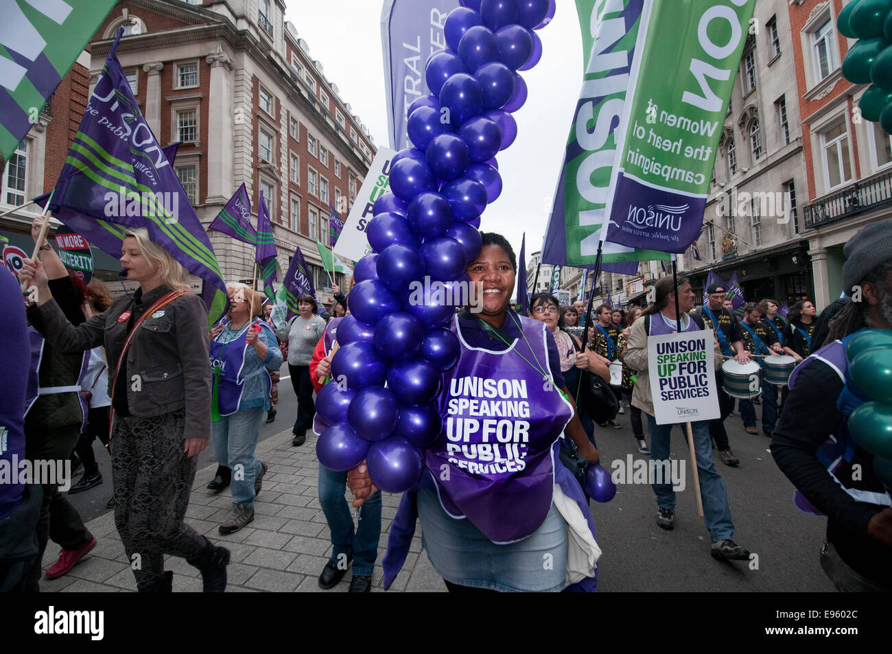 90,000 people join TUC General  Anti-Austerity & Britain Needs a Pay Rise march and rally in London 18th Oct  2014 Stock Photo