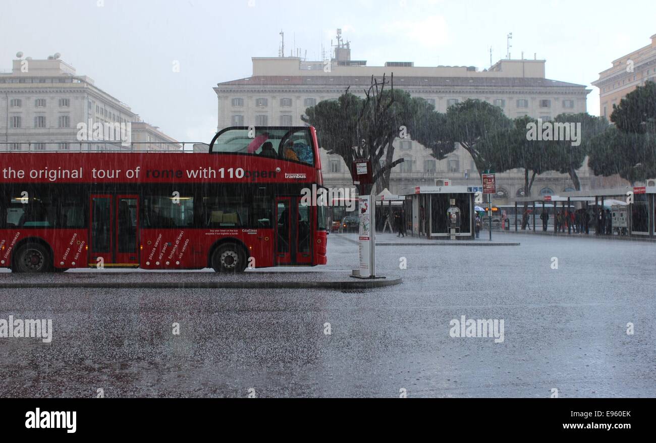 Hail shower close to Termini, Rome. Stock Photo