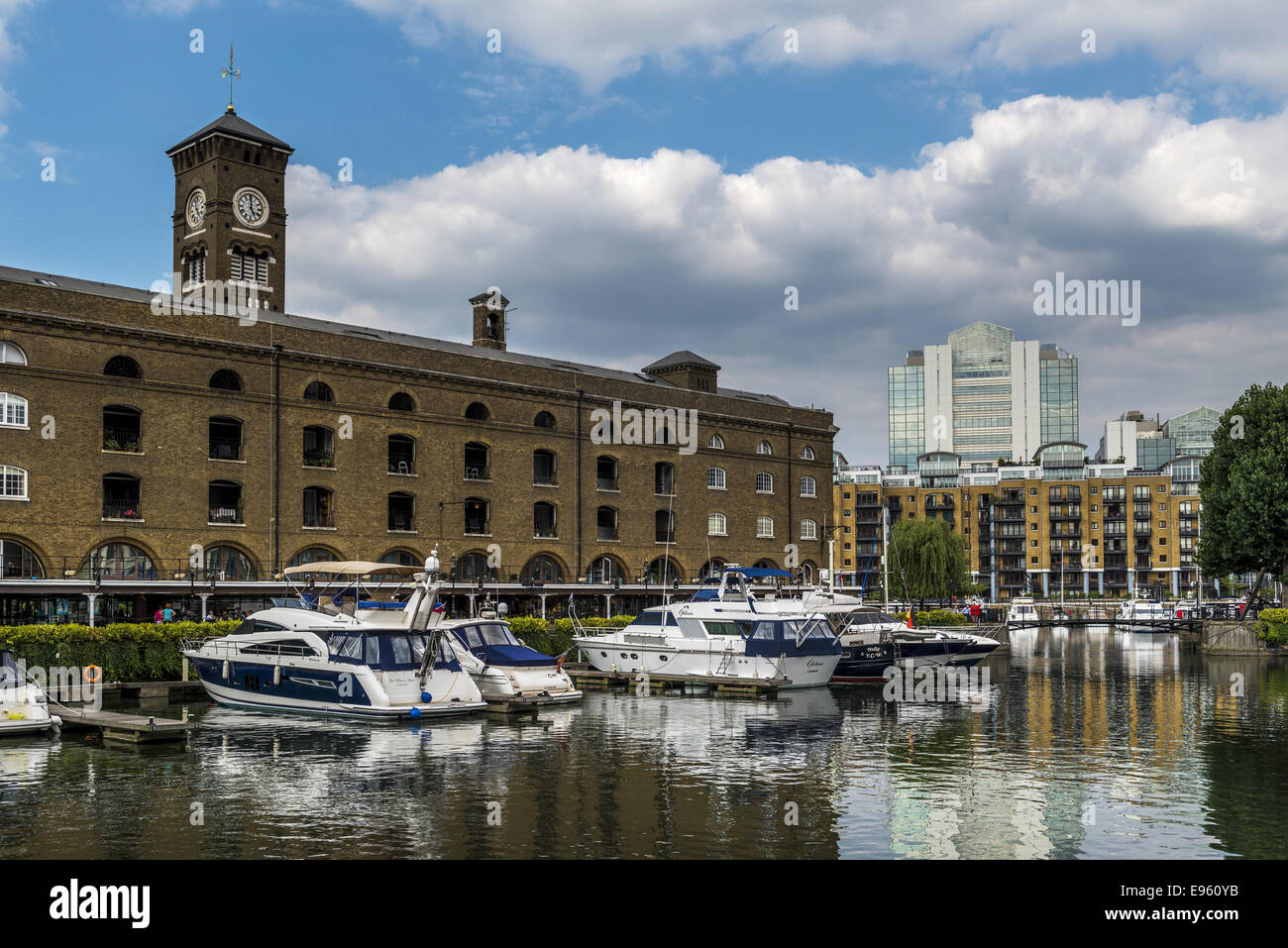 St Katharine Docks in the Borough of Tower Hamlets were docks serving London on the north side of the River Thames just east of Stock Photo