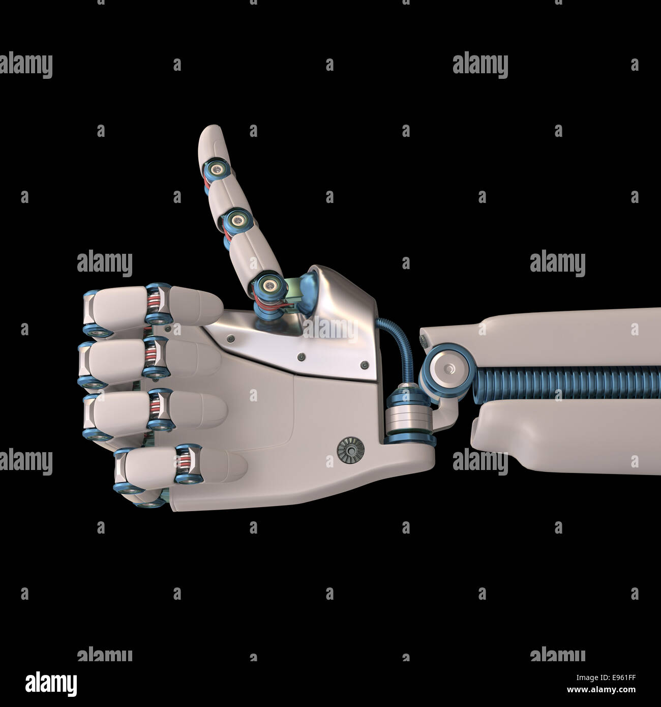 Robotic hand shaped and measures that mimic the human skeleton. Clipping path included. Stock Photo