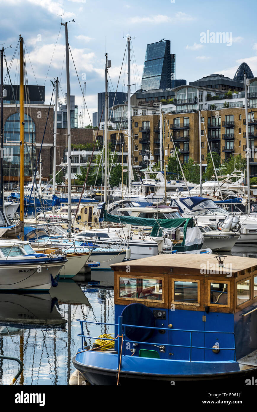 St Katharine Docks in the Borough of Tower Hamlets were docks serving London on the north side of the River Thames Stock Photo