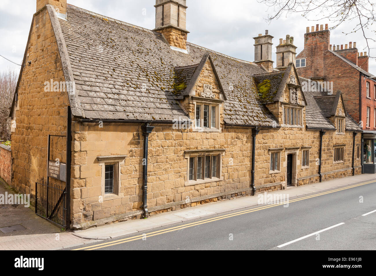 The Grade II listed 17th century Almshouses, known as Maison Dieu Bedehouses, Melton Mowbray, Leicestershire, England, UK Stock Photo