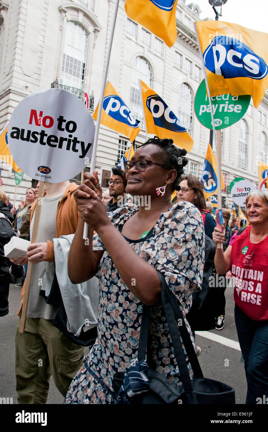 90,000 people join TUC General  Anti-Austerity & Britain Needs a Pay Rise march and rally in London 18th Oct  2014 Stock Photo