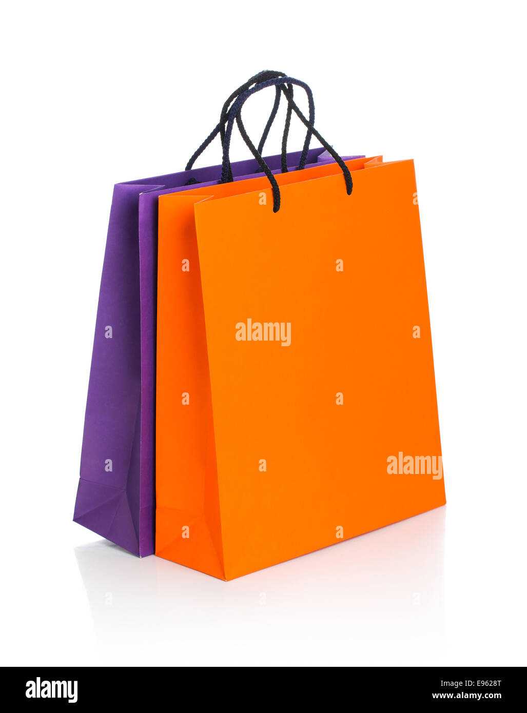 Two paper Shopping bags with reflection on white background Stock Photo
