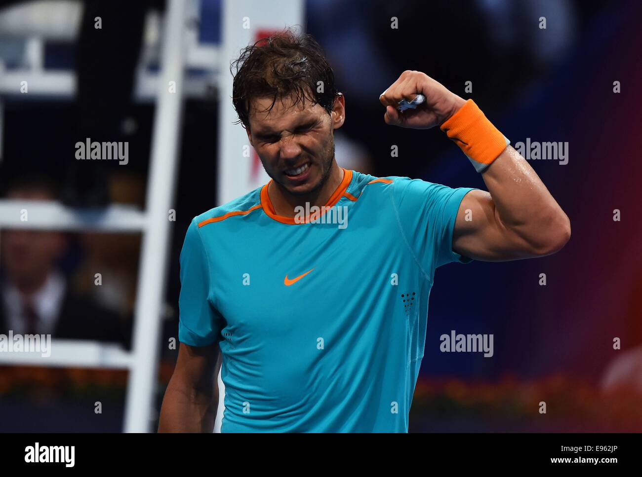 20.10.2014, Basel, Switzerland. Swiss indoor ATP tennis championships. Jubel von Rafael Nadal (ESP) Stock Photo