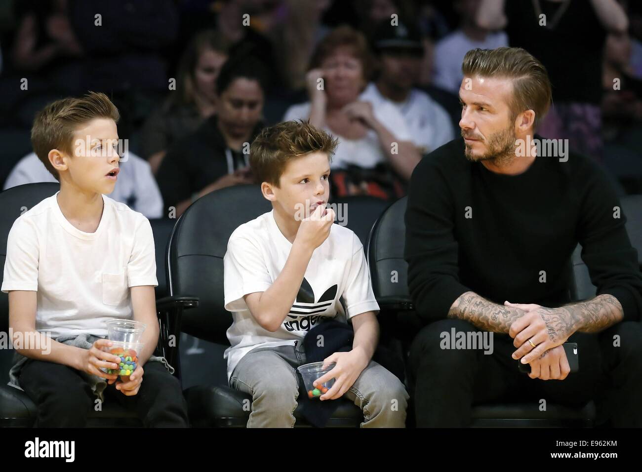 Staples Center, Los Angeles, California, USA. 19th Oct, 2014. David Beckham and children attend the Lakers basketball games versus The Utah Jazz. The game ended in a score of Lakers 98, Jazz 91. © Action Plus Sports/Alamy Live News Stock Photo