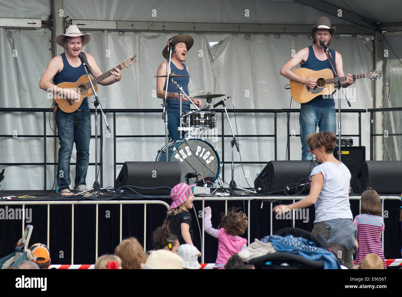 Australian band The Pigs performing in a charity fire fund-raising concert at Rozelle, Sydney. Stock Photo