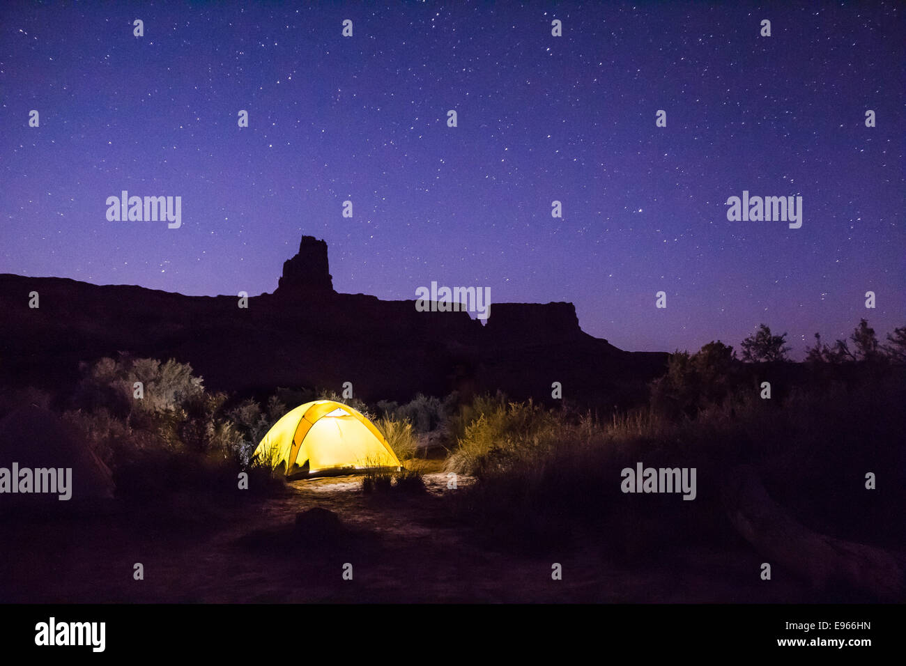 Tent in a camp on the White Rim Trail in Canyonlands National Park, Utah. Stock Photo