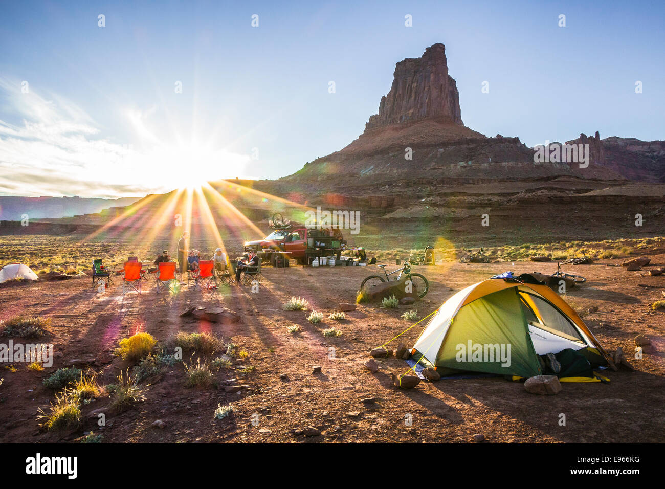 Camp along the White Rim trail, Canyonlands National Park, Moab, Utah. Stock Photo