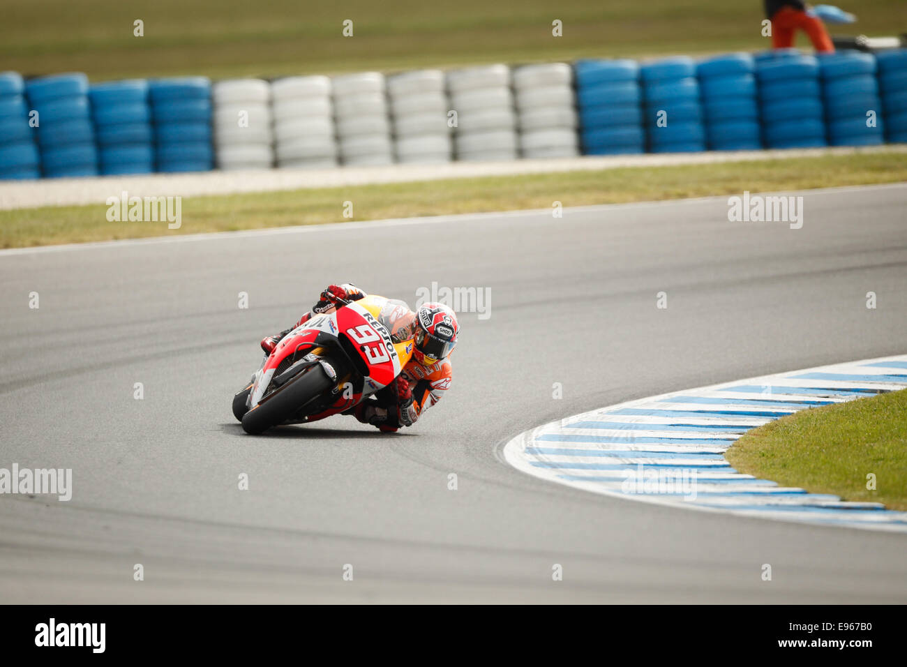Phillip Island, Australia. 19th Oct, 2014. Spanish rider Marc Marquez on bike number 93 on the repsol Honda in the motoGP class  at the 2014 Tissot Australian Motorcycle Grand Prix Credit:  Jandrie Lombard/Alamy Live News Stock Photo
