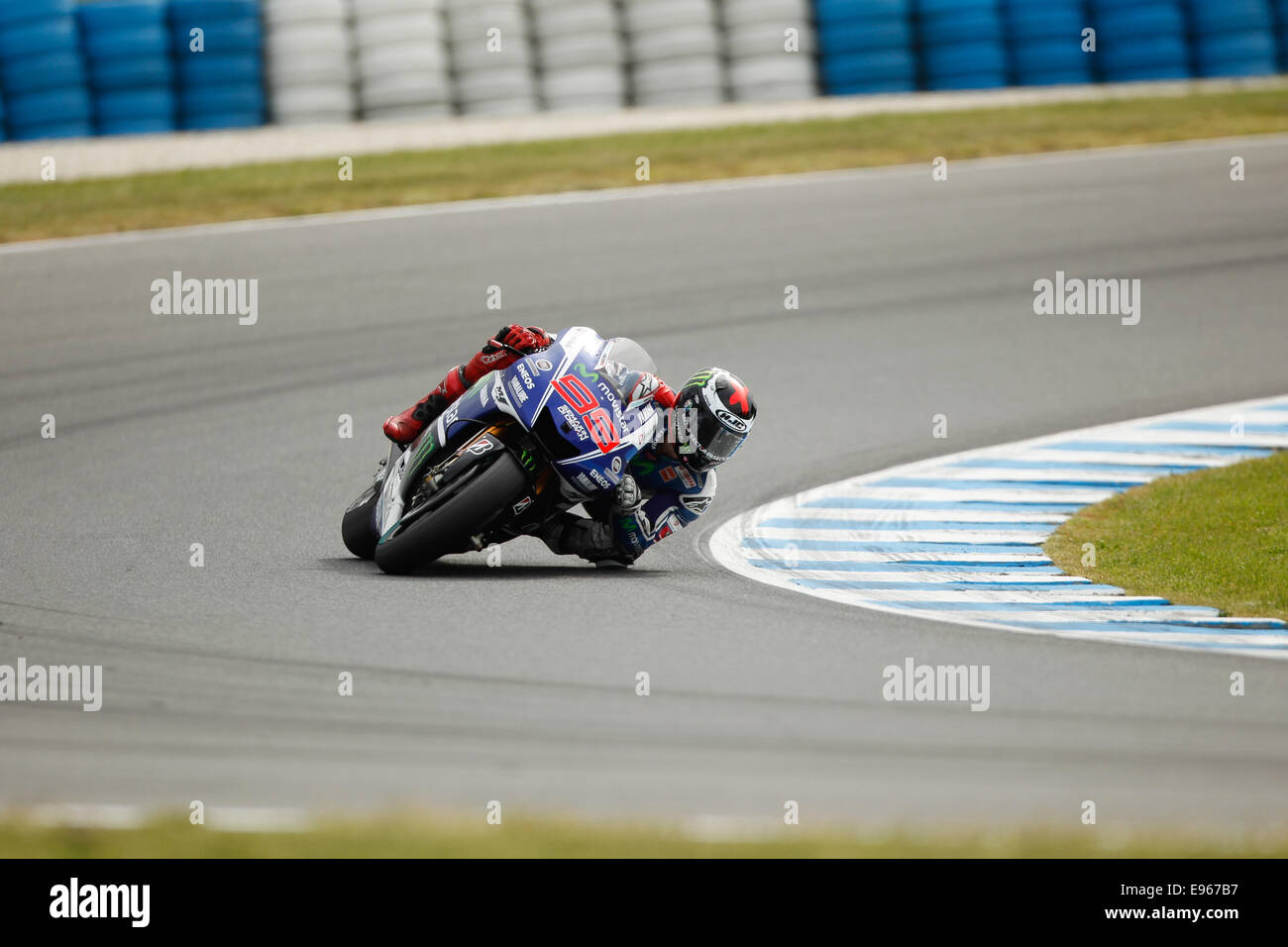 Phillip Island, Australia. 19th Oct, 2014. Spanish Rider Jorge Lorenzo on bike number 99 on his way to a second place finish in the motoGP class at the 2014 Tissot Australian Motorcycle Grand Prix Credit:  Jandrie Lombard/Alamy Live News Stock Photo