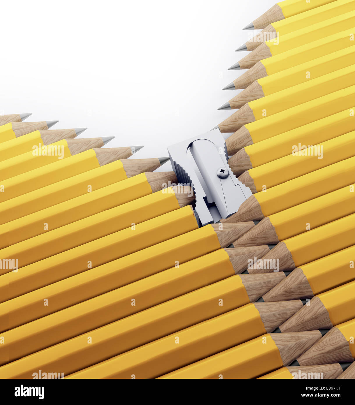 A row of pencils and sharpener forming a zipper - arts, creativity and school illustration Stock Photo