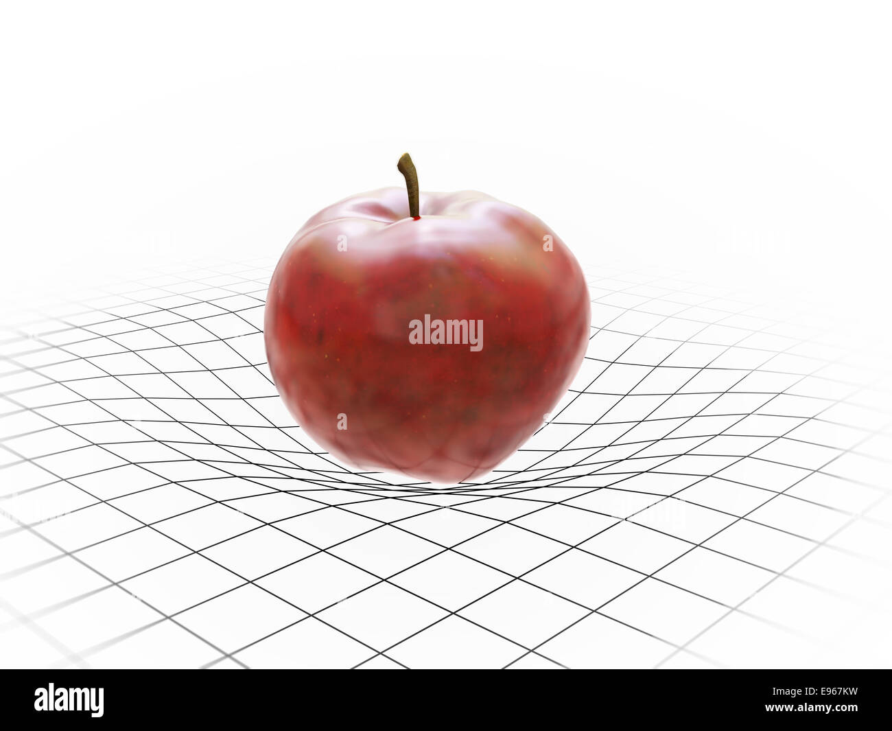 An apple bending spacetime - gravity concept Stock Photo
