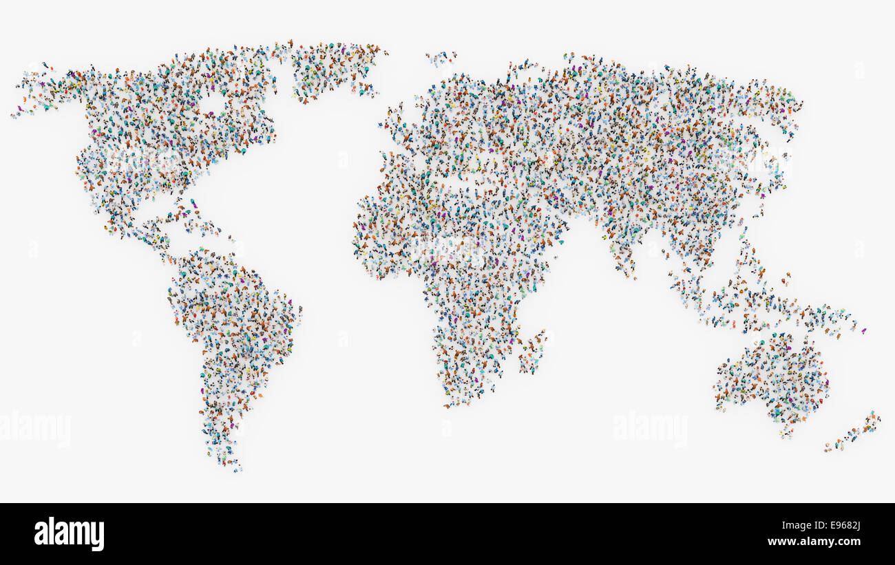 Large crowd of people forming a world map Stock Photo