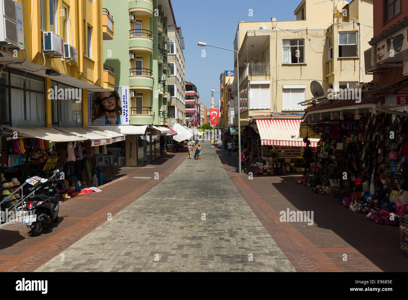 ALANYA, TURKEY - JUNE 28, 2014: The shopping street in Alanya. Alanya a popular Mediterranean resort. Stock Photo