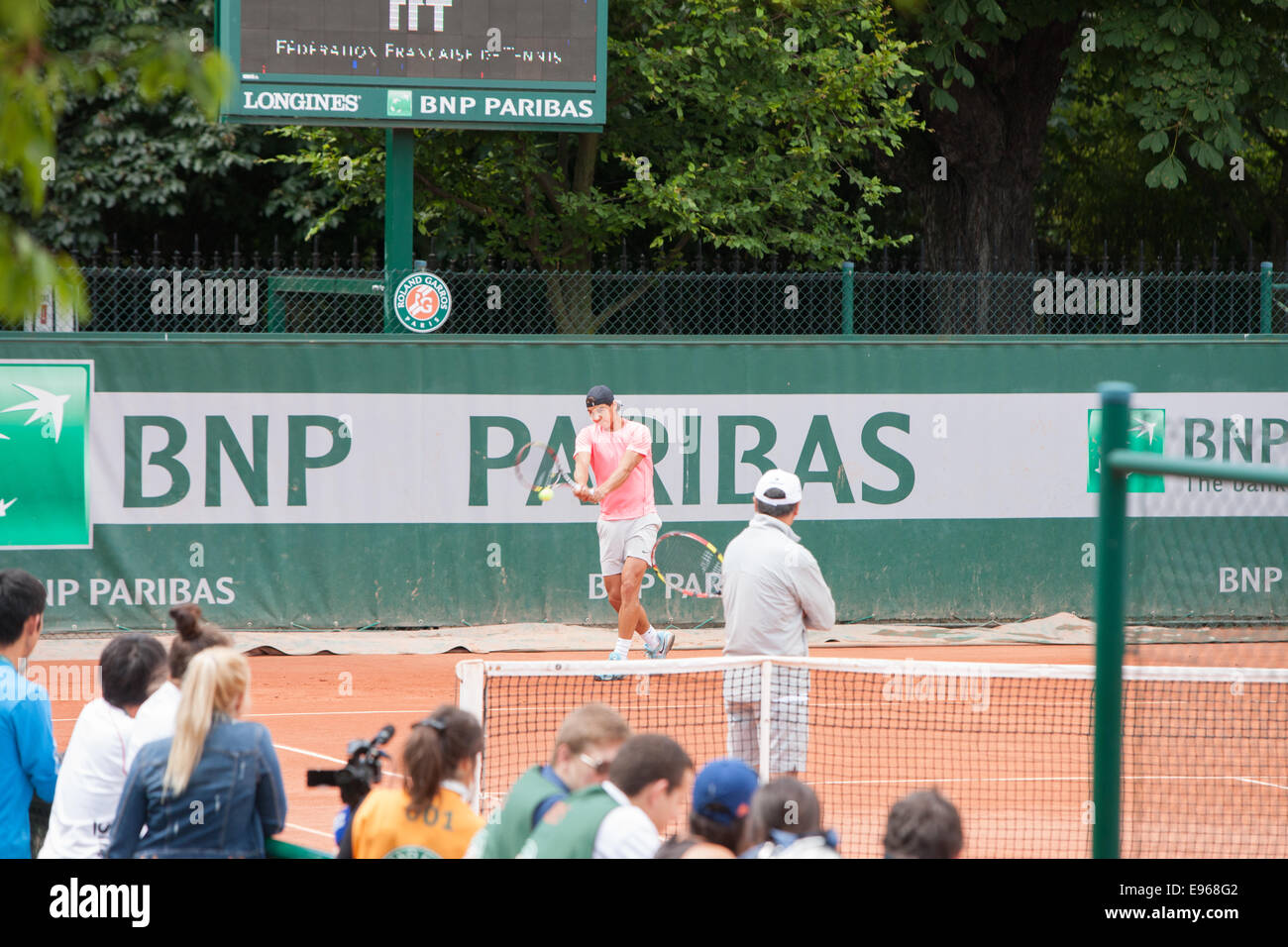 Rafa Nadal at outside practice court at Roland Garros,French Open tennis tournament,Paris,France Stock Photo