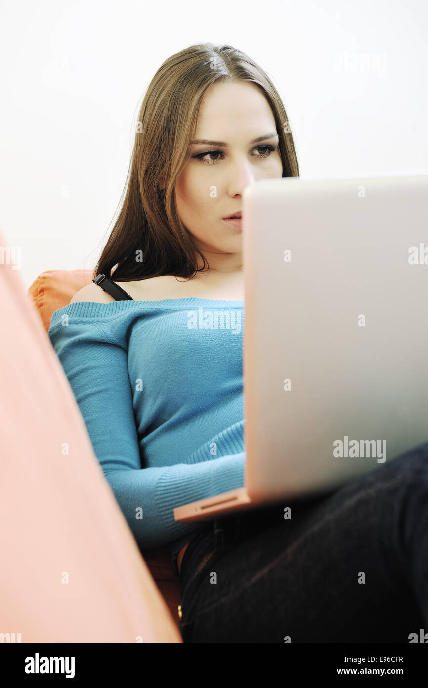 one young woman working on laptop Stock Photo - Alamy