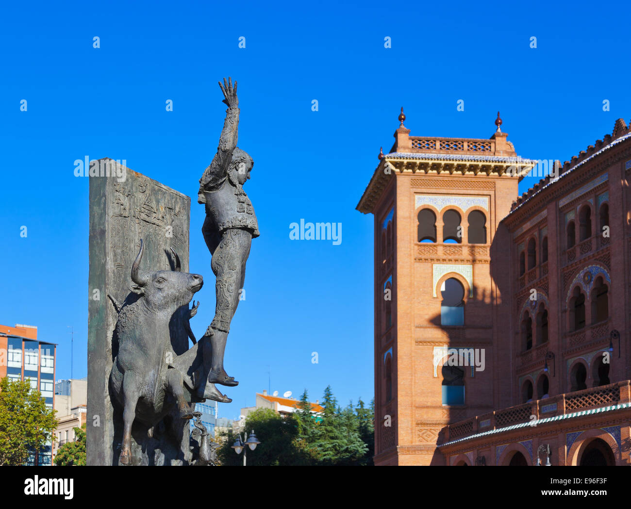 Toreador statue and bullfighting arena - Madrid Spain Stock Photo