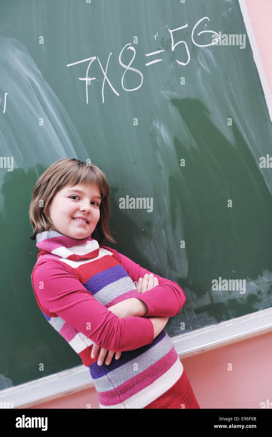 happy school girl on math classes Stock Photo - Alamy