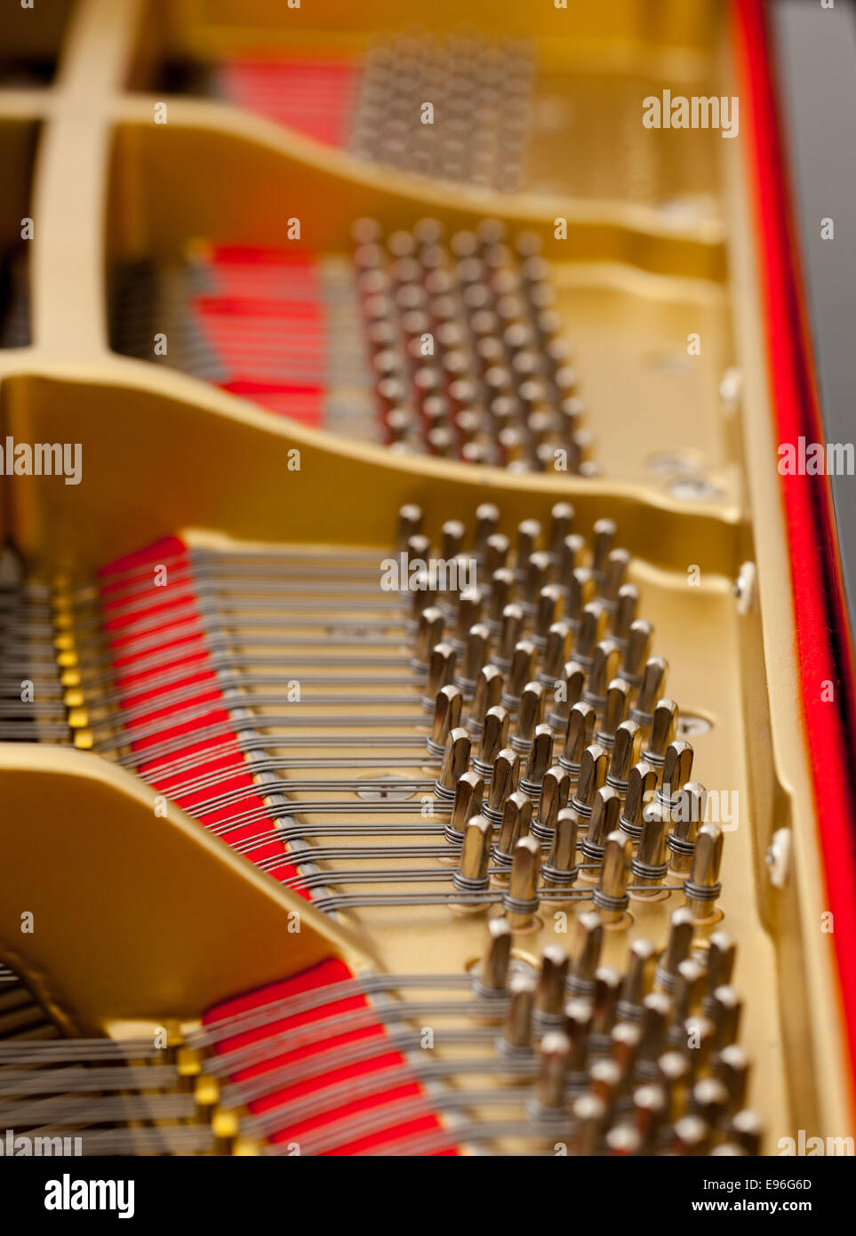 Interior of grand piano with strings Stock Photo