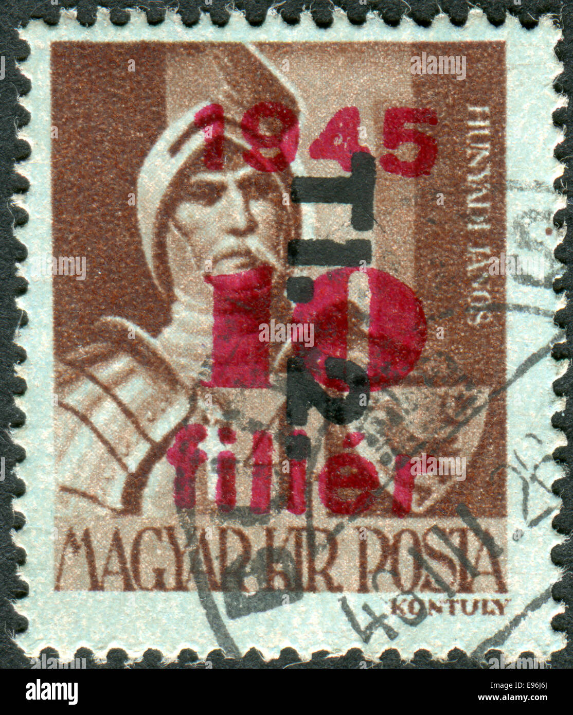 Postage stamp printed in Hungary (overprint 1945), shows John Hunyadi Stock Photo