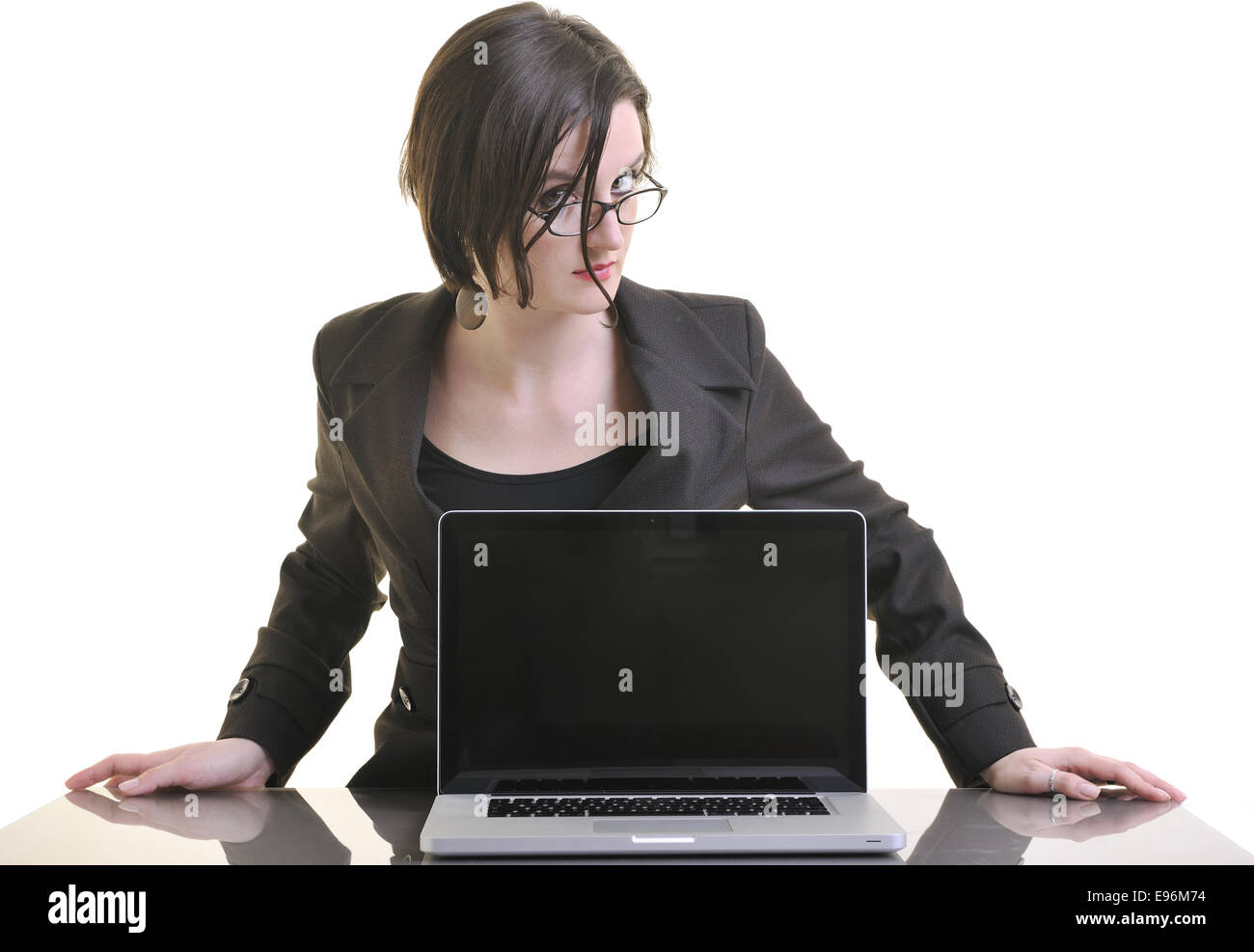 business woman working on laptop isolated on white Stock Photo - Alamy