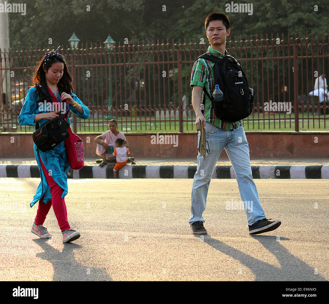 One male. one female,foreigner,tourist,New Delhi,modern,well-dressed,bespectacled Stock Photo