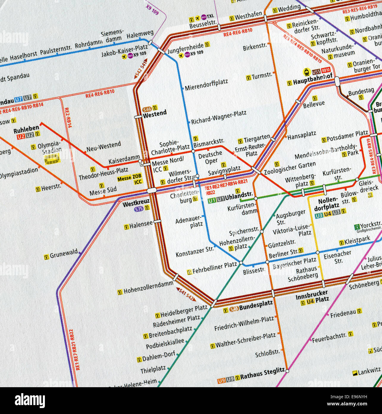 BERLIN, GERMANY - MAY 11, 2014: Close-up map of central Berlin subway stations. Stock Photo
