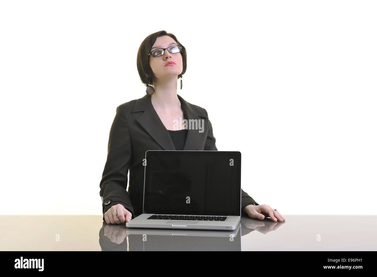business woman working on laptop isolated on white Stock Photo - Alamy