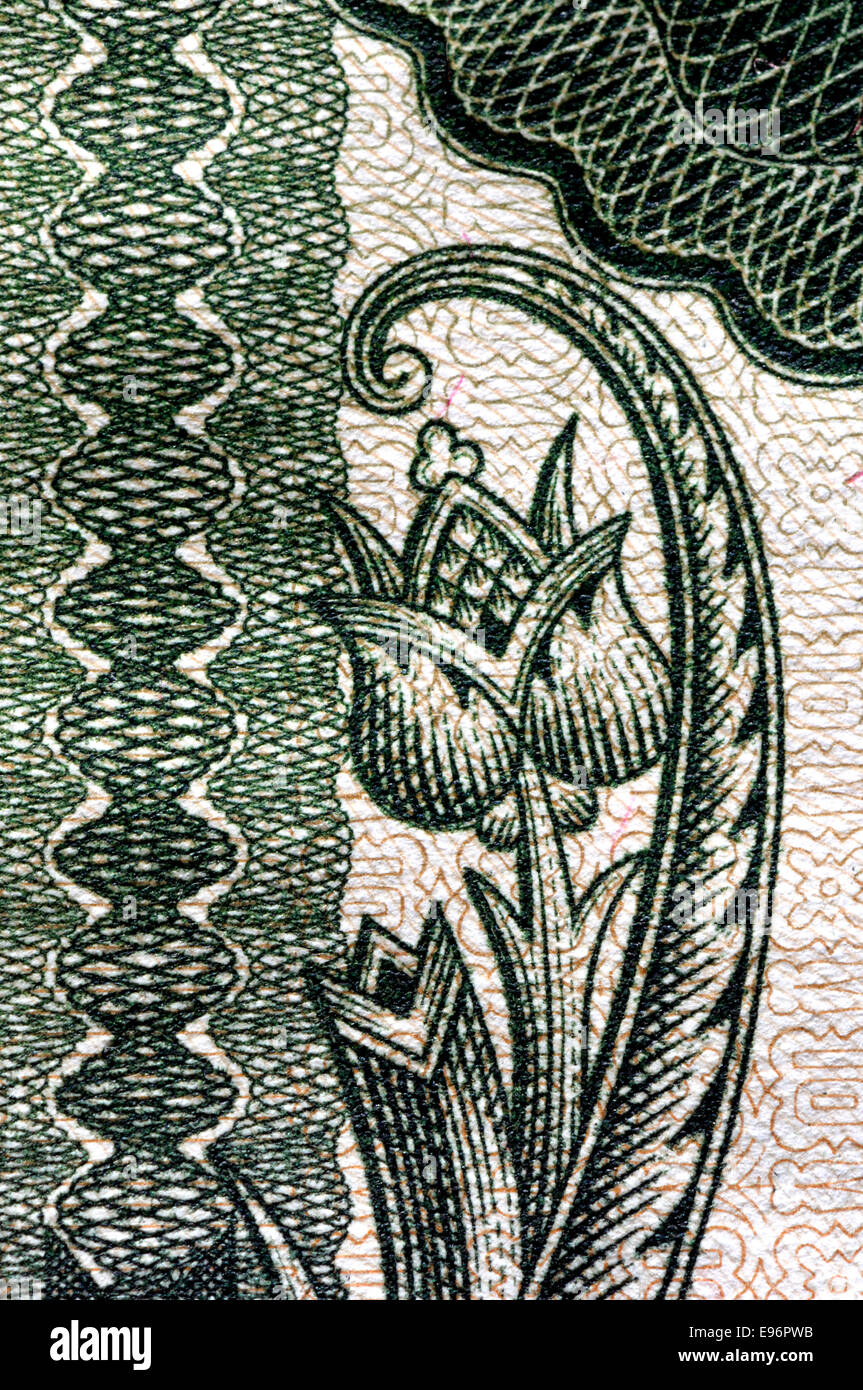 Detail from a 1936 10 Pengo Hungarian banknote showing detailed anti-forgery printing Stock Photo
