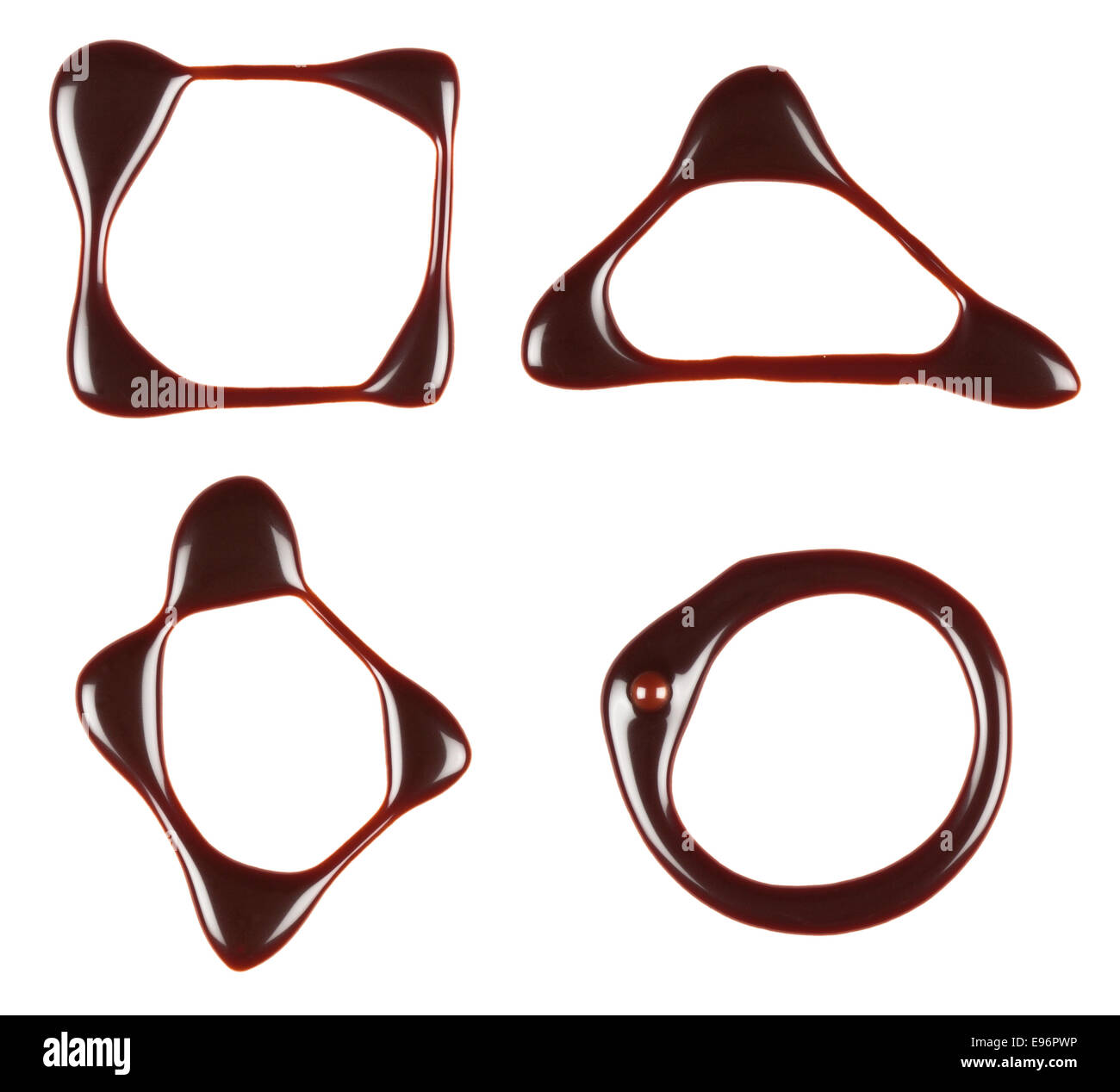 Set of chocolate syrup symbols, square, circle, triangle,lozenge are isolated on a white Stock Photo