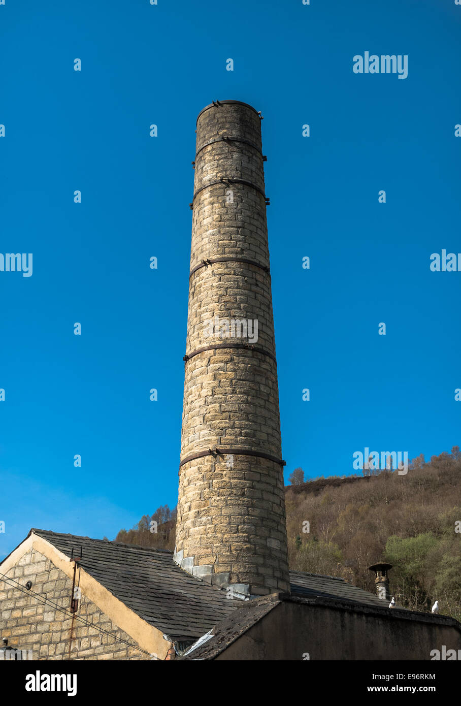 Old Mill chimney along the Rochdale canal near Hebden Bridge, West Yorkshire. Stock Photo